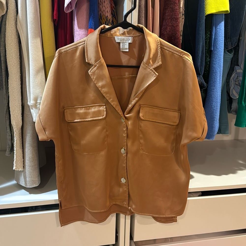 Rachel Zoe Oversized Satin Effect Button Down